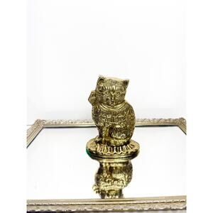 Vintage Heavy Brass Cat Doorstop or Bookend, Nearly Three Pounds, Kitten with Bo